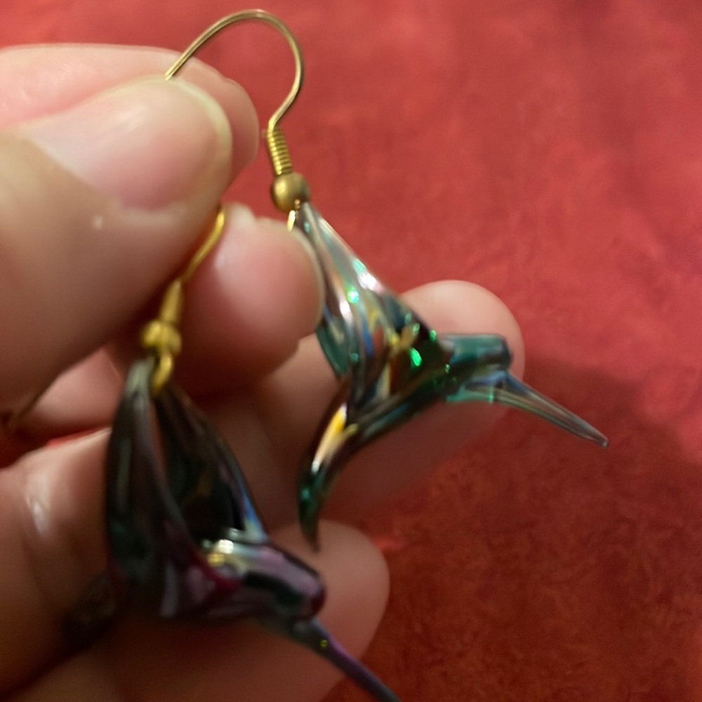 Glass sculpture humming bird earrings